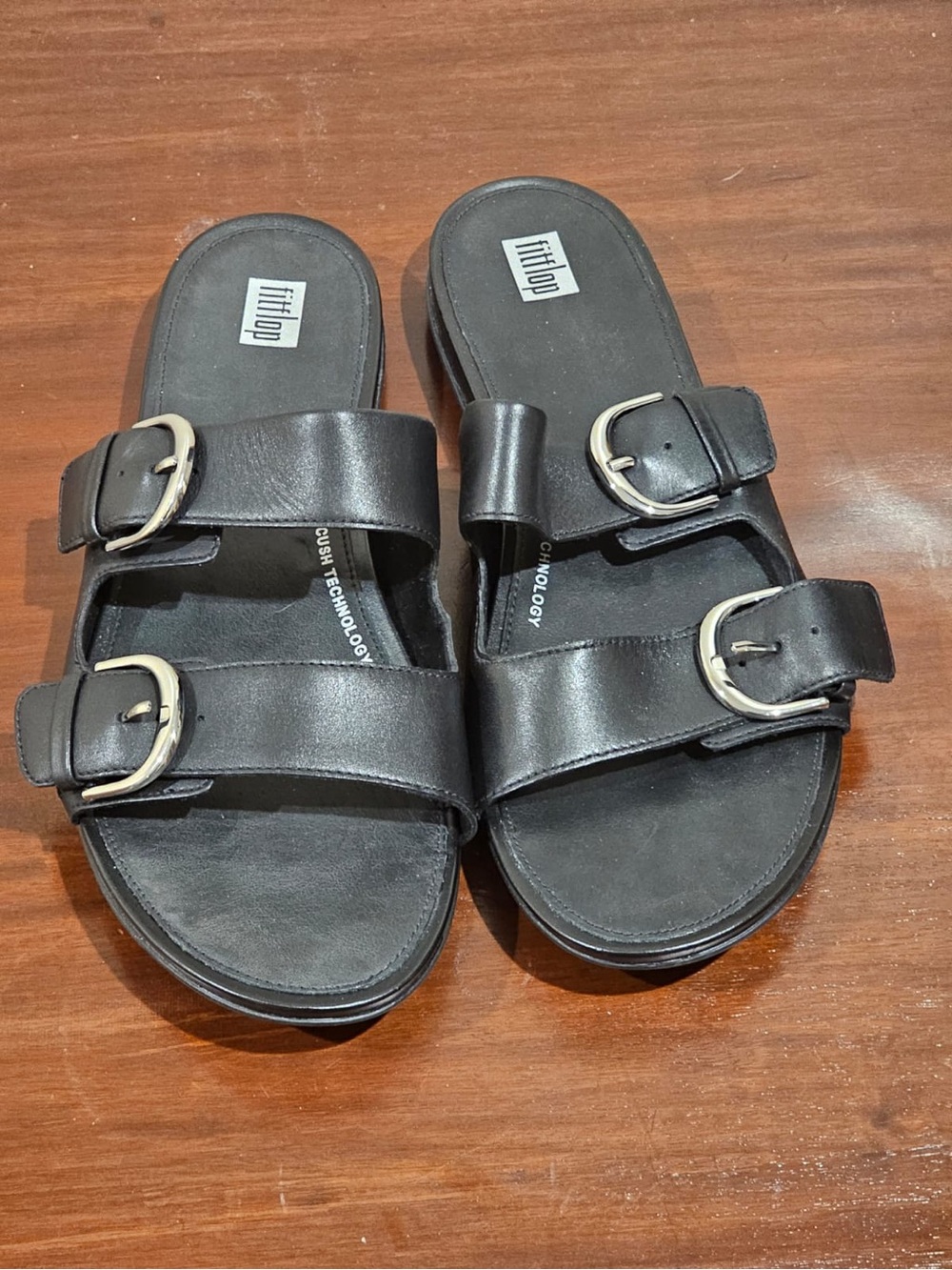FitFlop Black Double Buckle Slide Sandals
